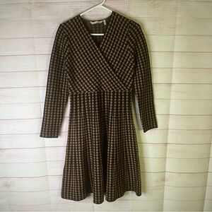 Soft‎ Surroundings Aida Surplice Black Brown Houndstooth Dress Size Small